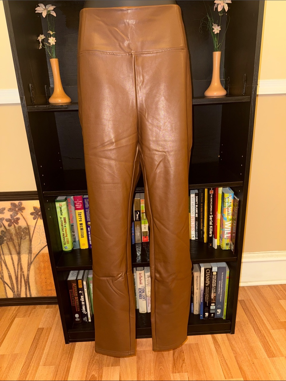 Bebe Brown Vegan Leather High-Waist Pants
